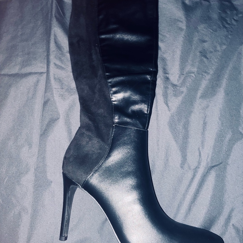 Black Suede & Leather Women's Boots - Picture 3 of 6